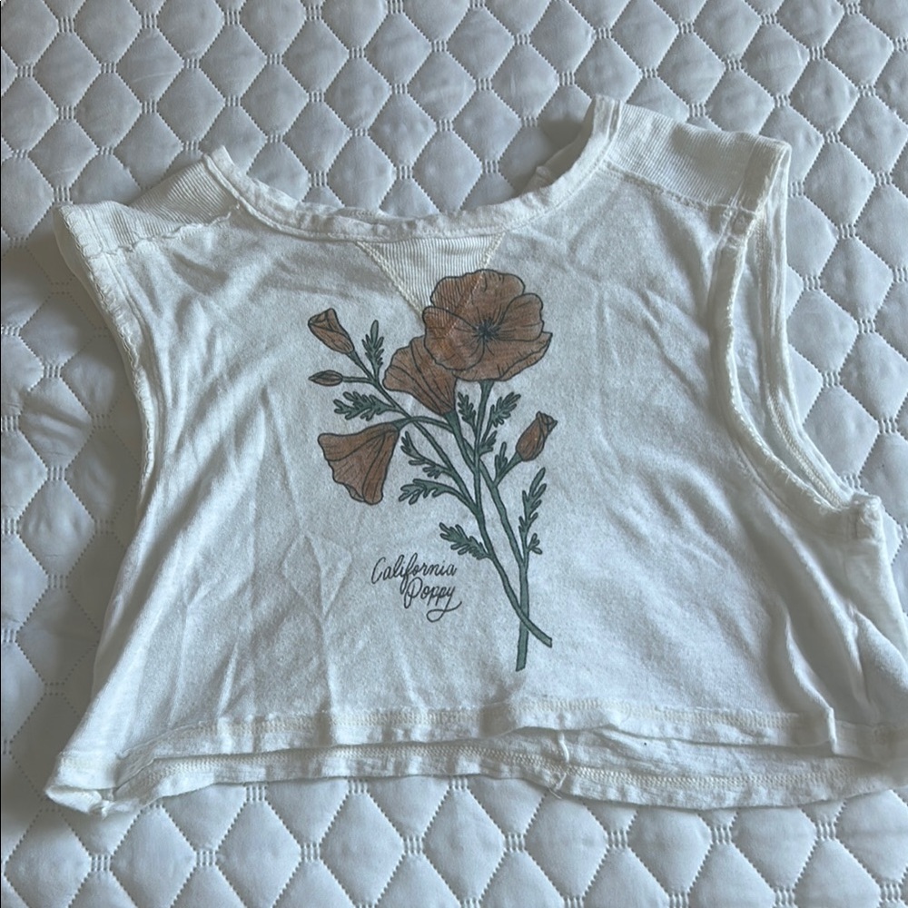 American Eagle Floral Graphic White Crop Top